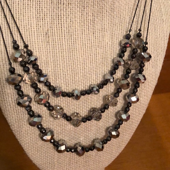 NY&Co Three Tier Silver and Gray Necklace - Picture 2 of 3